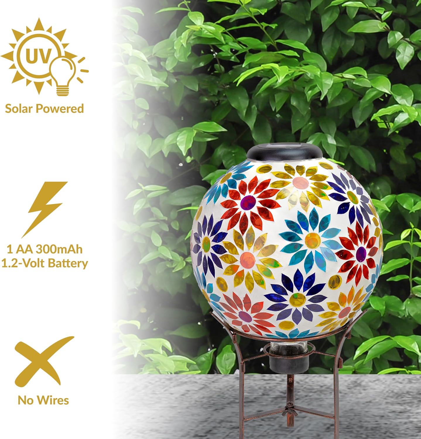 Sunnydaze 10 inch Solar Gazing Ball for Garden - Glass Outdoor Gazing Globe - Midsummer Dahlias