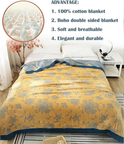 MSGKV Boho Throw Blanket Summer Blanket 100% Cotton Boho Couch Cover,Versatile Knit Woven Blankets,Super Soft Warm & Decorative Blanket for Chair Bed Sofa and Living Room,60''Wx 80''L