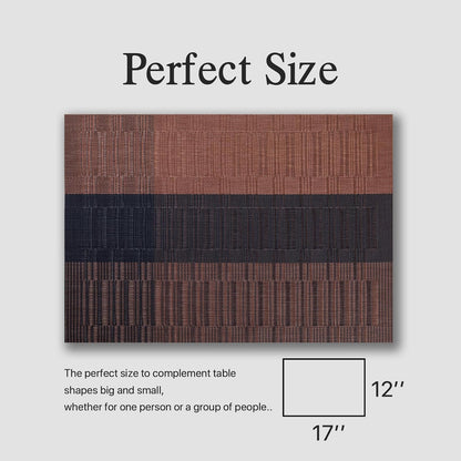 Placemats Set of 4 - Easy Clean Woven Vinyl Placemats for Dining Table, Indoor/Outdoor Place Mats, Washable PVC Table Mats （Ombre Brown Black）