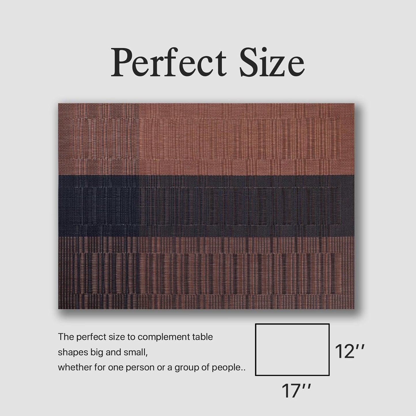 Placemats Set of 8 - Easy Clean Woven Vinyl Placemats for Dining Table, Indoor/Outdoor Place Mats, Washable PVC Table Mats （Ombre Brown Black）