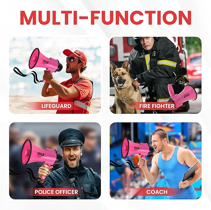 PYLE Portable Megaphone Speaker Siren Bullhorn - Compact and Battery Operated with 30 Watt Power, Microphone, 2 Modes, PA Sound and Foldable Handle for Cheerleading and Police Use PMP34PK