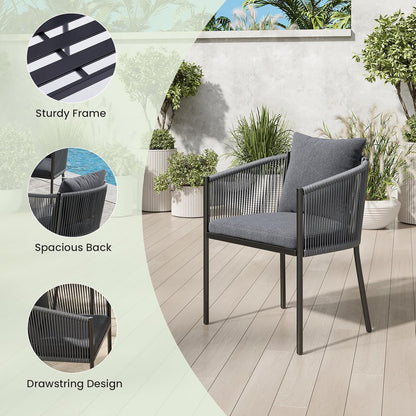 Soohow 5 Pieces Outdoor Dining Set for 4, Patio Table and Chairs Set 4 X Rattan Wicker Patio Chair with Cushions and 1 X Outdoor Table Plastic Wooden Top for Lawn, Deck Backyard, Poolside