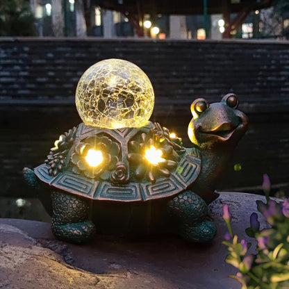 JOYBEE Garden Statues Turtle with Solar Lantern Outdoor Decor-Turtle Solar Figurines Lights Decorations for Patio Yard Lawn Ornaments-Gifts for Birthday Easter Housewarming