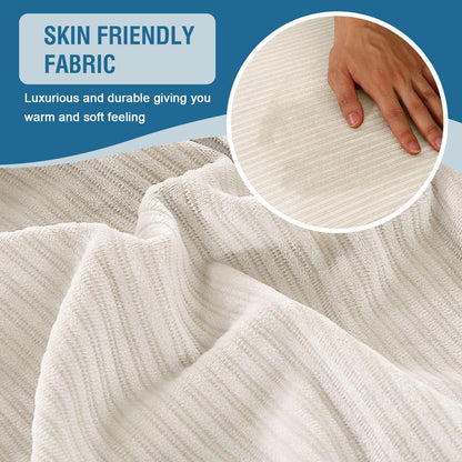 H.VERSAILTEX Velvet Stretch Couch Cushion Cover Plush Cushion Slipcover for Chair Loveseat Sofa Cushion Furniture Protector Seat Cushion Sofa Cover (2 Piece Medium Sofa Cushion Covers, Ivory Striped)