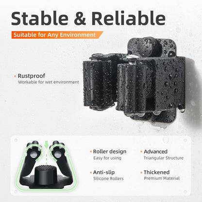 5 PCS Broom Holder Wall Mount, Upgraded Heavy Duty Mop and Broom Holder Wall Mount, Stainless Steel Broom Hanger Mop Holder Rack for Kitchen Laundry Garden Tool Organizer