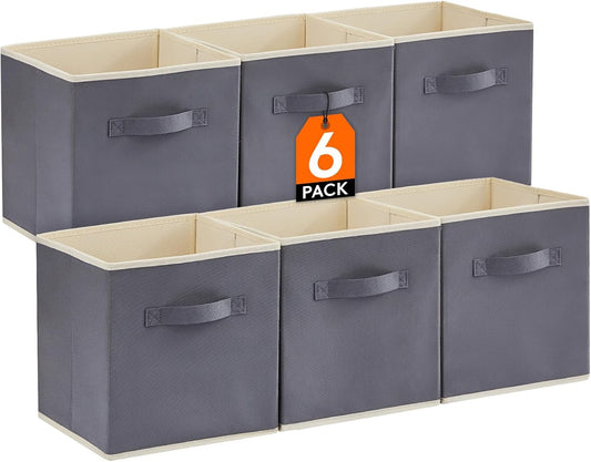 Lifewit Collapsible Fabric Storage Cubes Bins Set 11 Inch, Foldable Cubby Organizers Boxes, 6 Pack Organizing Baskets for Shelf, Closet, Utility Room, Storage Room, 18L Gray