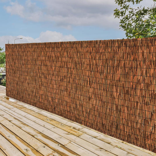 Brown 2 Pack 3.3FT X 16.4FT Reed Fencing Roll, Balcony Privacy Shade Reed Bamboo Fencing Garden Fence Border, Wind Block Sunshade Fence Screen for Outdoor Yard Patio Flower Bed Edge