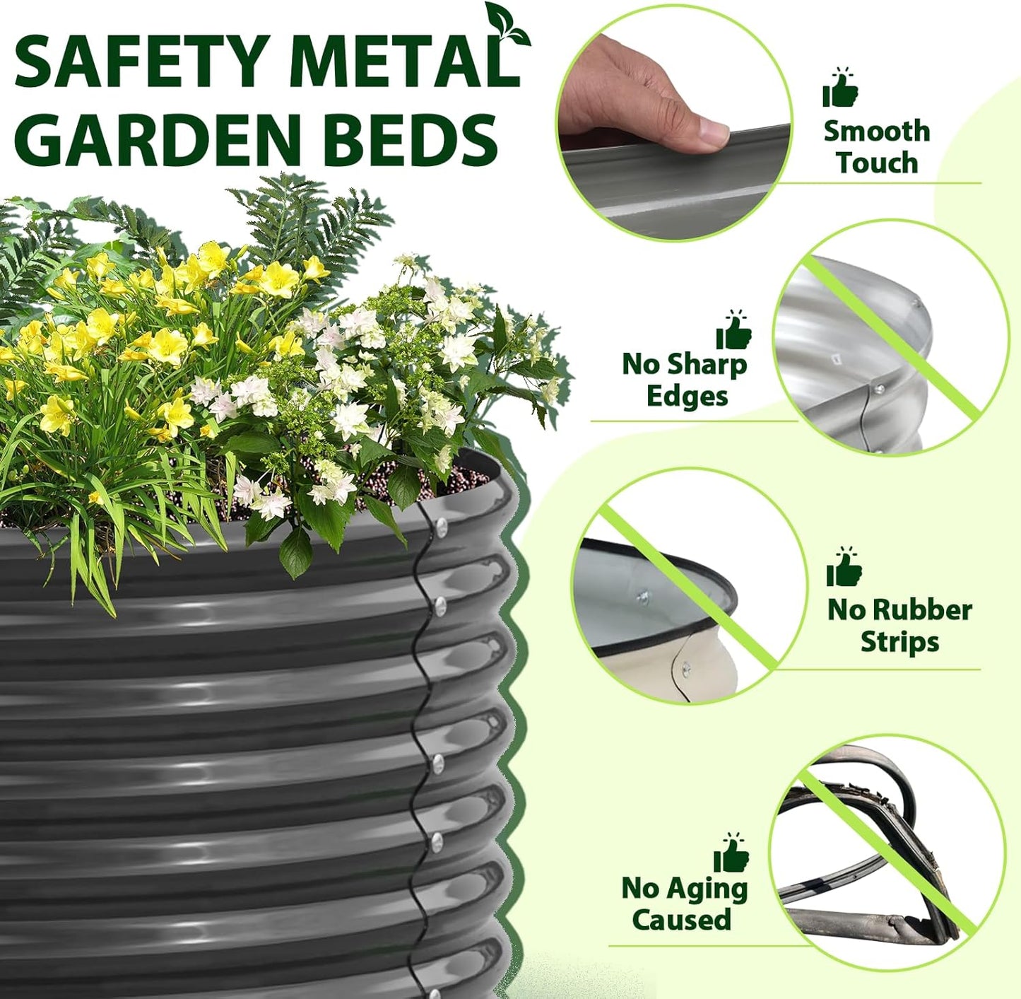 A ANLEOLIFE 6X3X2 ft Galvanized Raised Garden Beds Outdoor-6 Pack, Oval Large Metal Deep Root Planter Box for Planting Vegetables Flowers Herb, Anti-Rust & Easy-Setup, Quartz Grey