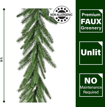 Fraser Hill Farm 9-Ft. Green Fir Garland, No Lights | Festive Christmas Holiday Decor for Fireplace Mantel, Stairway, Console Table | FFGF108GL-0GR