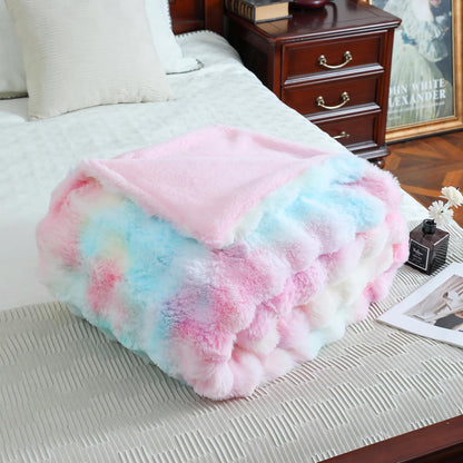 UKELER Colorful Plush Furry Throw Blanket 50''x60'', Super Soft Cozy Warm Blanket for Bed, Couch, Sofa, Office, Camping Shaggy Faux Fur Blanket Gift for Girls, Women