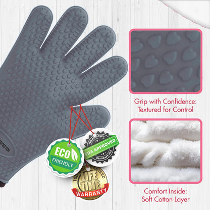 KITCHEN PERFECTION Silicone Smoker Oven Gloves For Women -Extreme Heat Resistant BBQ Gloves -Handle Hot Food Right on Your Smoker Grill Fryer|Waterproof Oven Mitts Grill Gloves |Superior Set+3 Bonuses