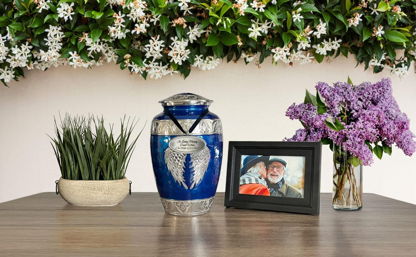 Personalized Engraved Name Tag for Urns - Customizable Plate for Cremation Urns - Engraved Hanging Plate in Silvery Tone with Satin Ribbon (Silvery Pendant)