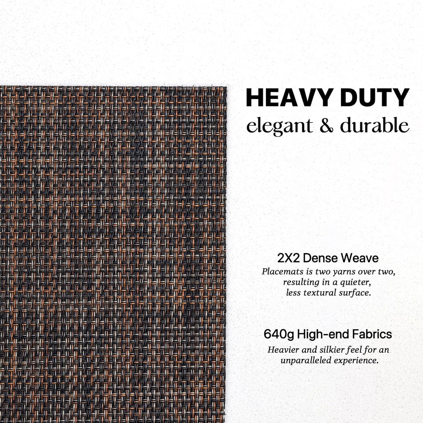 LEXMORE PlaceMats Set of 12 Vinyl/Plastic Woven Place Mats for Kitchen Table Indoor/Outdoor Washable PlaceMat Wipeable Dining Table Mats(Black/Brown)