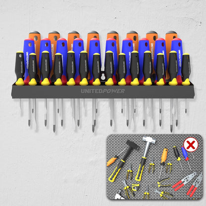 UNITEDPOWER Screwdriver Holder, Wall Mount Storage Rack Organizer for Workshop, Shed, Garage, Home, Stores up to 32 Screwdrivers or Small Tools
