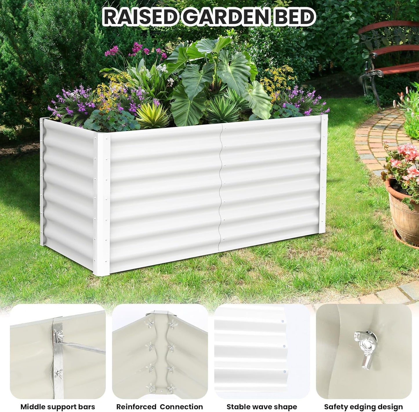 Large Outdoor Planter Boxes Kit Set of 2,6x3x2ft Galvanized Raised Bed Planter with Open-Ended Base Design, Elevated for Outdoor Plants, Durable Raised Bed for Gardening,Green