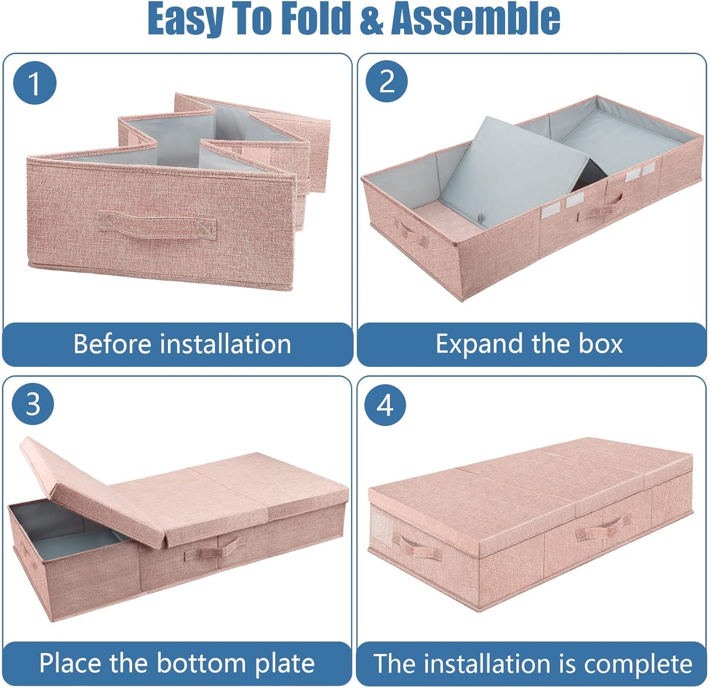 Underbed Storage Containers Bin with Lids, Large Under Bed Storage Organizer Box with Handle, Foldable Under the Storage Bags for Organizing Clothes, Shoes, Blankets, Pillows