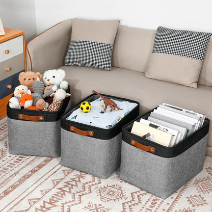 DULLEMELO Fabric Storage Bins - Decorative Large Baskets for Home Shelves & Bedroom, Canvas Toy Organizers (Black & Gray)
