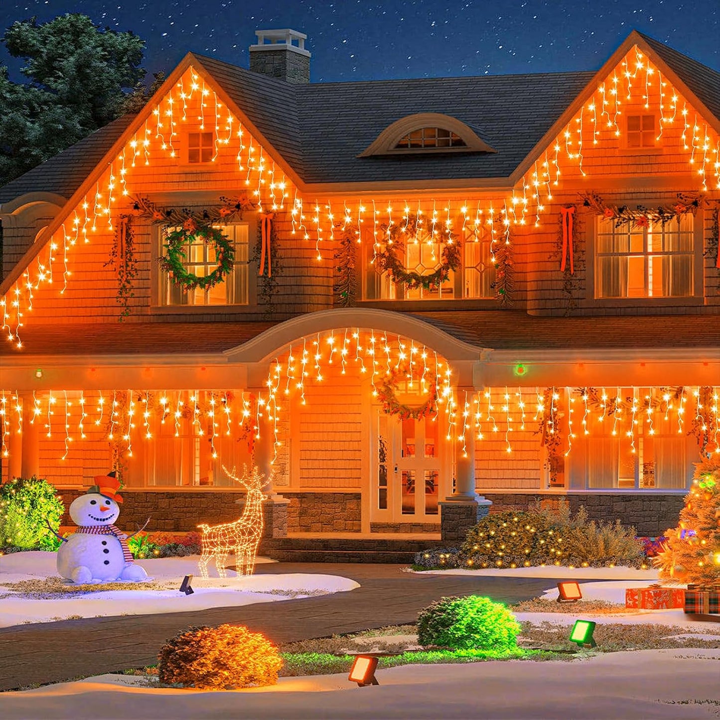 Orange Halloween Lights 33ft 400 LED Icicle Lights for Outside 8 Modes with 75 Drops, Waterproof Icicle Light Plug in for Indoor House Party Holiday Decorations