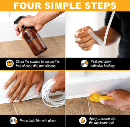 InstaTrim The Original Flexible Trim - 10ft Grey 1/2" Adhesive Trim with Many Uses Including Bathtubs, Sinks, Counters, Tile, Floors - Made in USA