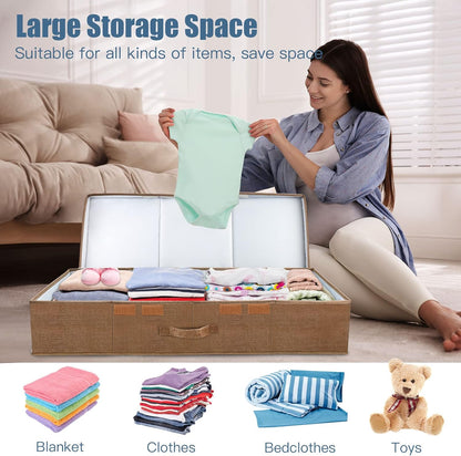 Underbed Storage Containers Bin with Lids (2pcs) Large Under Bed Storage Organizer Box with Handle, Foldable Under the Storage Bags for Organizing Clothes, Shoes, Blankets, Pillows-Dark brown