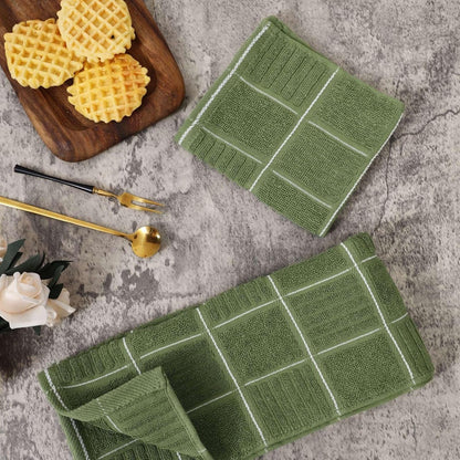 Glynniss Kitchen Towels and Dishcloths Set, Four Dish Towels 16x26 Inches, Four Absorbent Dish Cloths for Washing Dishes 12x12 Inches, Cleaning and Drying for Everyday Use Pack of 8 (Green)