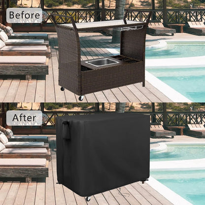 Kingling Outdoor Table Cover for Wicker Bar Cart, 44 Inch Waterproof Patio Bar Table Cover for Outdoor Beverage Serving Cart- 44''L x 19''W x 36''H(Black)