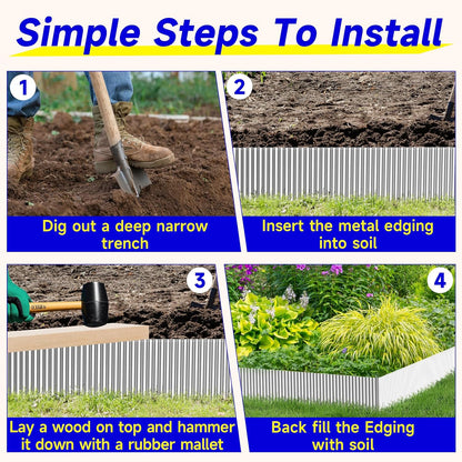 Corrugated Garden Edging,4"×10Ft Galvanized Steel Landscape Edging & Lawn Edging Border,Metal Garden Border for Flower Beds,Garden,Lawn,Raised Beds & Tree Surrounds(Silver)
