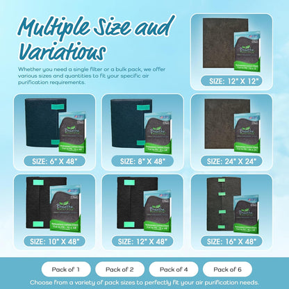 Breathe Naturally Universal Cut To Fit Carbon Activated Air Filter - Replacement Charcoal Filters - Pre Filter Carbon Sheet for Air Purifier, Vent Filters & More - Made in USA (Pack of 1, 6x48)