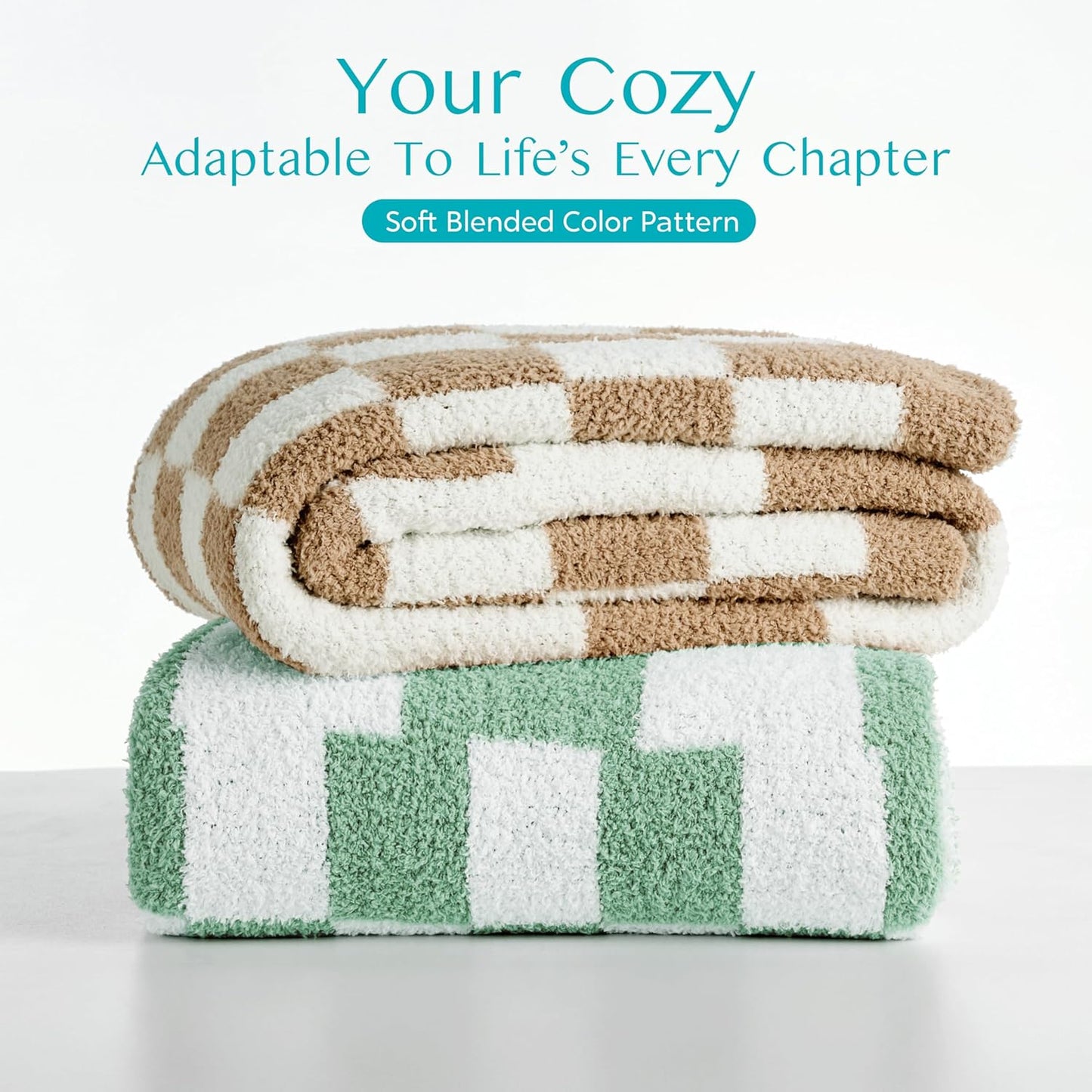 Joiedomi Throw Blanket for Couch, Sage Green Checkered Knitted Blankets Gifts for Women Mom Girls, Cozy Cute Soft Throw Home Room Decor Aesthetic Women Mothers Birthday Gifts 50x70 Inches