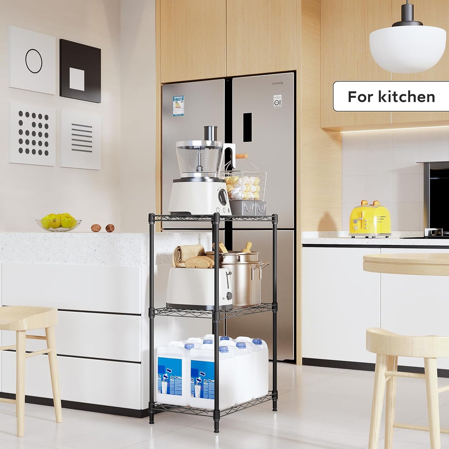 3 Tiers Shelf Metal Storage Shelves Wire Rack Closet Organizers with Wheel for Garage Kitchen Bathroom Laundry Black 11.8" D x 17.7" W x 28.8" H