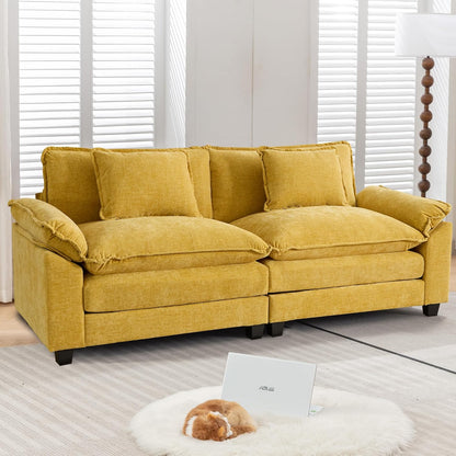 URRED Modular Sectional Sofa Comfy Cloud Couch, Modern Chenille Loveseat Sofa Sleeper Deep Seat Couches with Pillows for Living Room (Yellow, 82.6'')