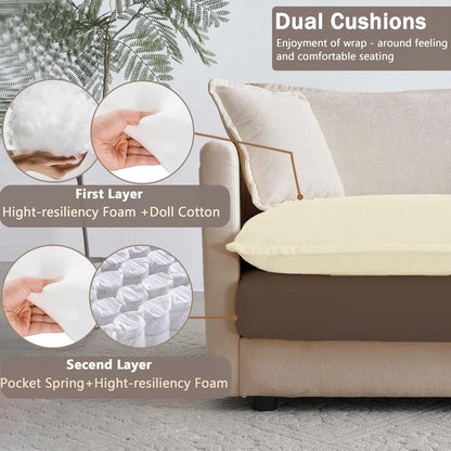 Sectional Sofa 3 Seater with Movable 1 Ottoman,Oversized Modular Couch Deep Seat (Light Coffee, 111.5 inch-L)