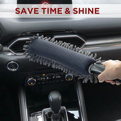 TAKAVU Car Duster Interior - Double-Sided Microfiber with Comfort Handle - Lint & Scratch-Free Cleaning for Cars, Trucks, RVs (Includes Towel & Storage Bag)