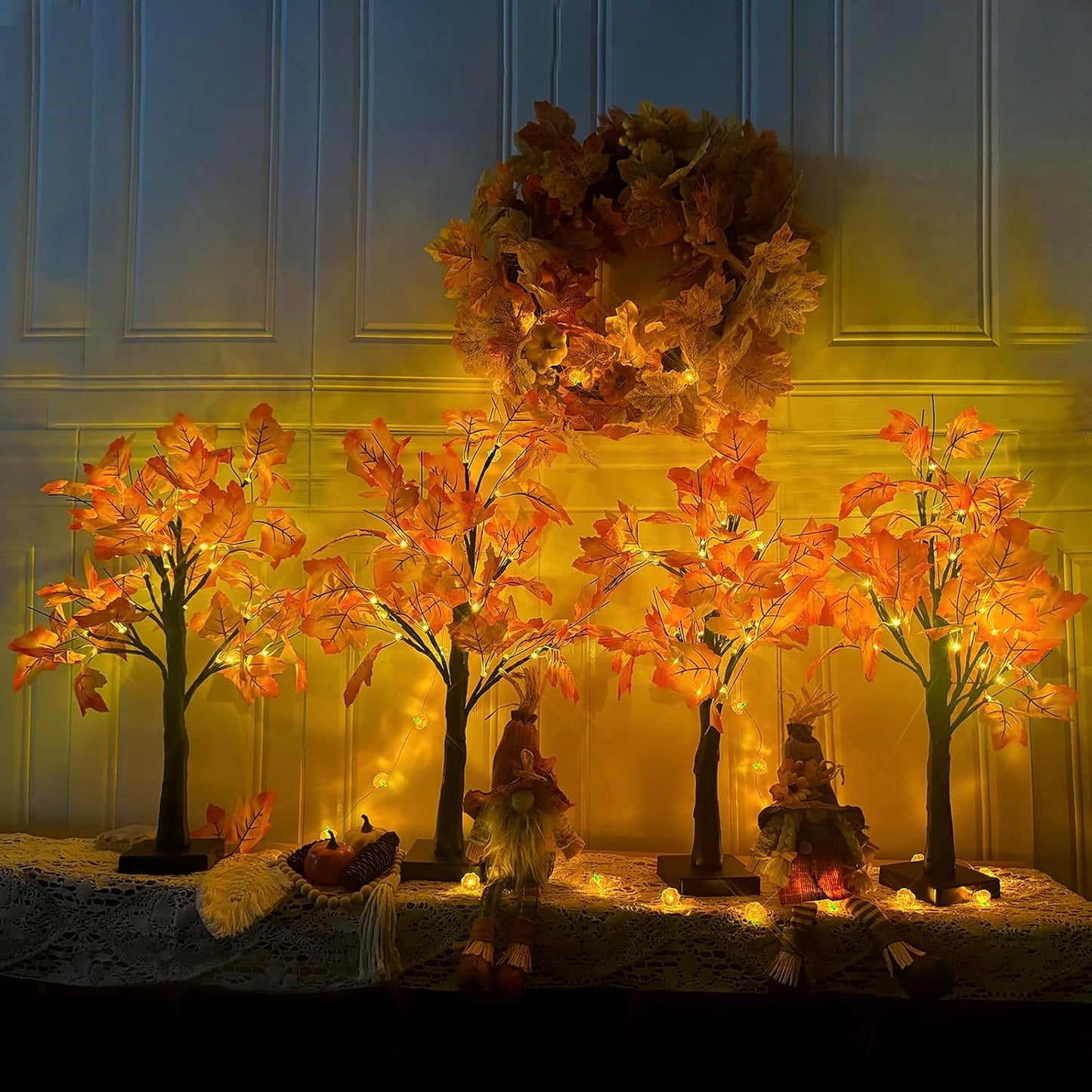 4Pcs Fall Lighted Maple Tree Decor 2FT96LED USB&Battery Operated Artificial Autumn Light up Trees Lights for Harvest Thanksgiving Decorations Tree Lights Table Light House Party Indoor Room Home Deco