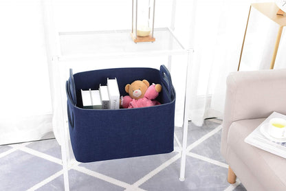Minoisome Storage Basket Felt Storage Bin Collapsible& Convenient Box Organizer with Carry Handles for Office Bedroom Closet Babies Nursery Toys Laundry (Navy Blue, 15.7inch（L）×11inch（W）×10inch（H）)