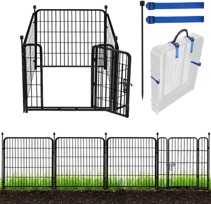 ADAVIN 32 in(H) Garden Fences and Borders,1 Gate+3 Panels Dog Fence Outdoor for Yard, Heavy Duty Iron Metal Animal Barrier Fence, Camping Fence, Flower Garden Fencing,Total 8.9 Ft(L), Black