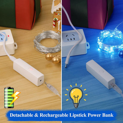 Lakumu LED String Lights Battery Operated, Twinkle Lights with Timer, Mini Rechargeable Fairy Lights for Bedroom, Christmas Decorations, Wedding, Vine, Centerpiece Table Decor (5M/16FT Blue)