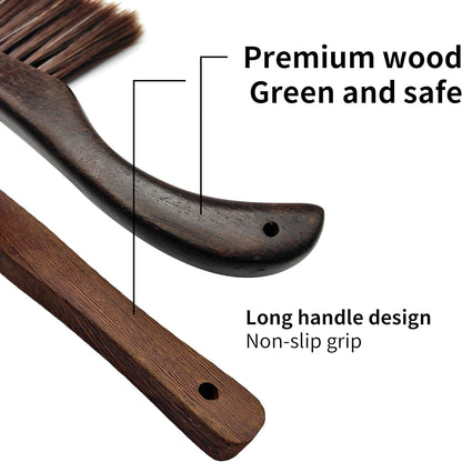 2 Pcs Wooden Hand Broom Brush, Dust Bench Brush Whisk Broom Soft Bristle Brush for Car Bed Furniture Clothes Couch Draft Sofa Fireplace Clothes Household Cleaning with Long Wood Handle(Brown)