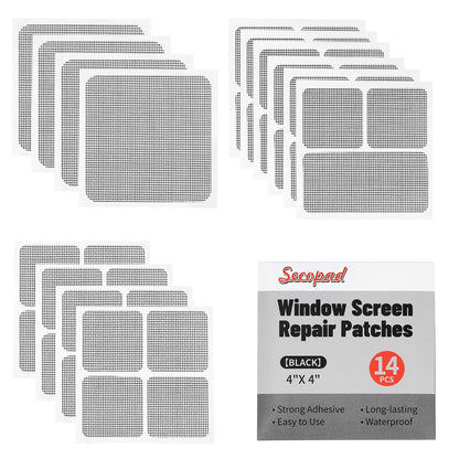 14 Sheets Window Screen Patches Repair Kit, Black 3 Sizes Window Screen Repair Kit for Mesh Screen Door, Strong Adhesive Fiberglass Quick Screen Repair Tape