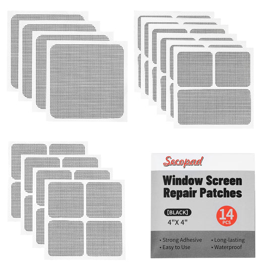 14 Sheets Window Screen Patches Repair Kit, Black 3 Sizes Window Screen Repair Kit for Mesh Screen Door, Strong Adhesive Fiberglass Quick Screen Repair Tape