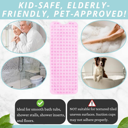 ENKOSI Bath Mat - Large Non Slip Bathtub & Shower Mat - Extra Long 40 x 16 Inch Bathroom Mats for Tub Nonslip Anti Slip Bathmats (40x16 Clear Pink 1-Pack)