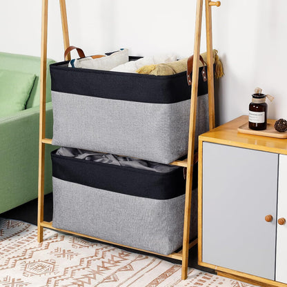 DULLEMELO Extra Large Storage Basket 22X15, 70L Foldable Fabric Toys Baskets Organizer Bins, Black&Grey
