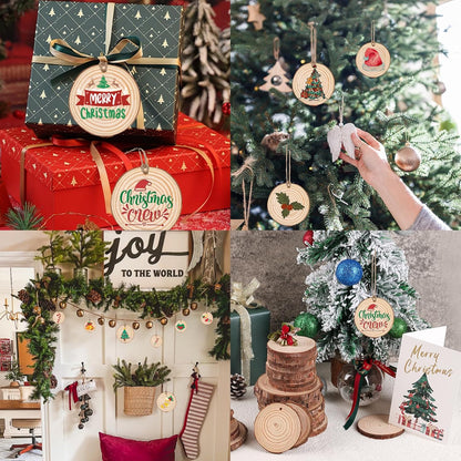 30 Pack Nature Wood Slices for Crafts,3.5-4In Unfinished Natural Wood Rounds.Wood Circles Predrilled with Hole and 20m Rope for Wooden Craft Supplies,Painting,Christmas Ornaments,DIY Gifts