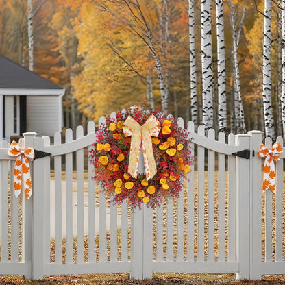 CYANBLOOM Fall Front Door Wreath: 24 Inch Large Burgundy Boxwood Eucalyptus Wreaths with Maple Bow for Rustic Farmhouse Decor - Weatherproof Outdoor Indoor All Season - Thanksgiving Halloween Decor