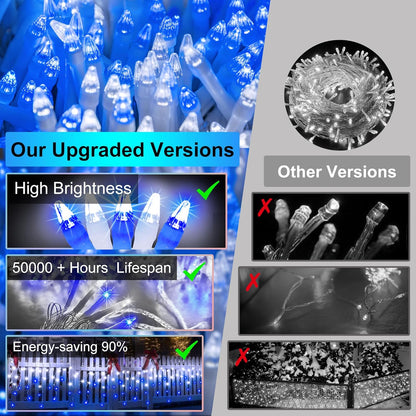 1332 LED 132FT Christmas Lights with 296 Drops, 12 Modes Dimmable CoolWhite & Blue Outdoor Hanging Lights with Timer Memory, Waterproof Curtain Lights for Bedroom Yard Indoor Window Roof Fence Wedding