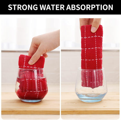 Homaxy 100% Cotton Terry Kitchen Towels(Red, 13 x 28 inches), Checkered Designed, Soft and Super Absorbent Dish Towels, 8 Pack