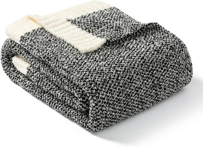 Snuggle Sac Heather Black Throw Blanket for Couch 50x70 inches, Super Soft Warm Blankets Cozy Knit Fuzzy Plush Lightweight Oversized Throws for Sofa, Bed, Camping, Picnic, Black, 50" x 70"