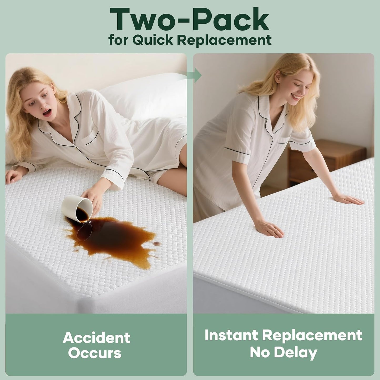 OhGeni 100% Waterproof Mattress Protector, Crib Size-2 Pack Mattress Pad, Fits 3"-6" Mattresses with Deep Pocket, Cooling, Breathable Fitted Sheets, Soft Bed Cover, Noiseless, Machine Washable