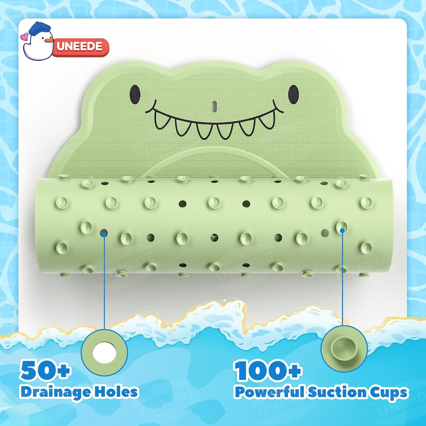 UNEEDE Dinosaur Kids Bathtub Mat - Extra Thick Rubber Shower Mat for Toddlers, 30"x18" Bath Mat with 100+ Suction Cups, Machine Washable Tub Pad for Babies & Children's Bath Time Comfort