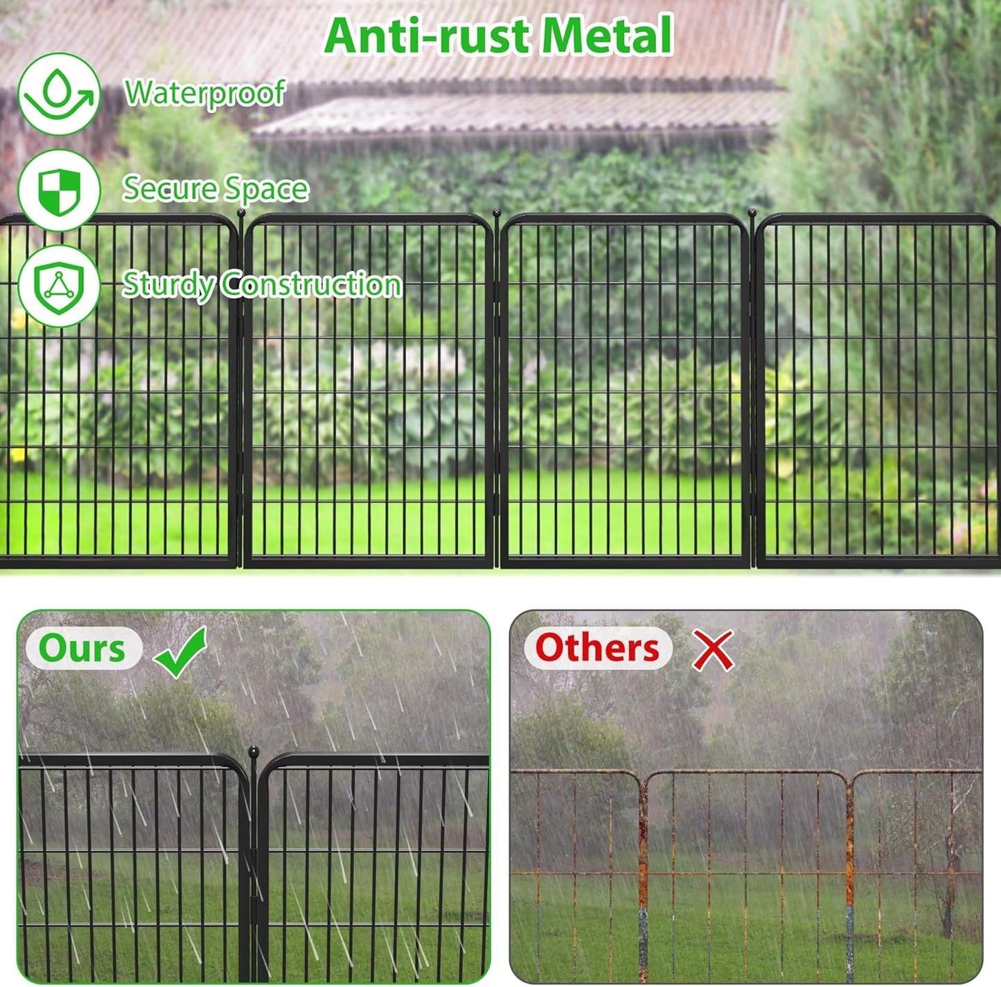 Decorative Black Metal Fencing Garden Fence with Gate, 36ft(L) 40in(H) 16 Fence Panels No Dig Fence Rustproof Animal Barrier Fence Temporary Dog Panels Fencing Outdoor